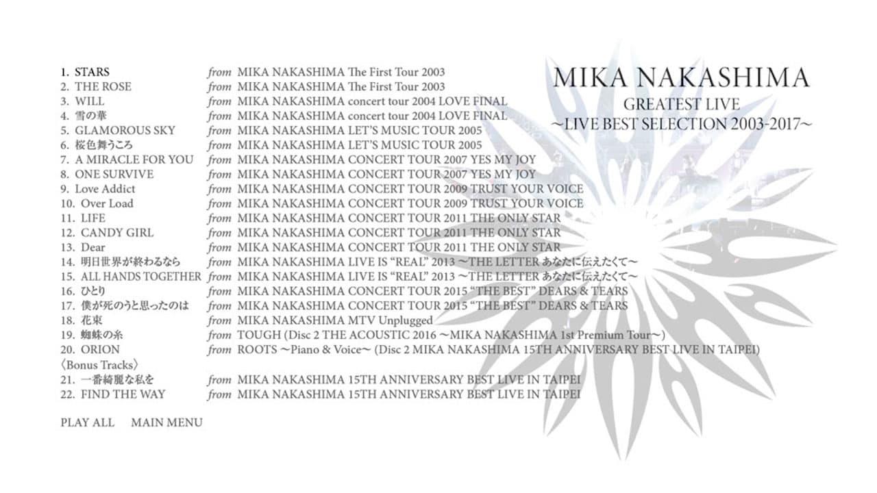 MIKA NAKASHIMA GREATEST LIVE ~LIVE BEST SELECTION 2003~2017 backdrop