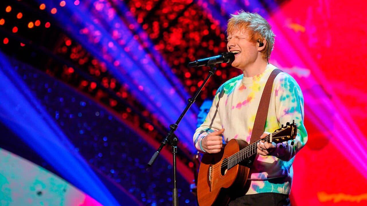 Ed Sheeran at the BBC backdrop