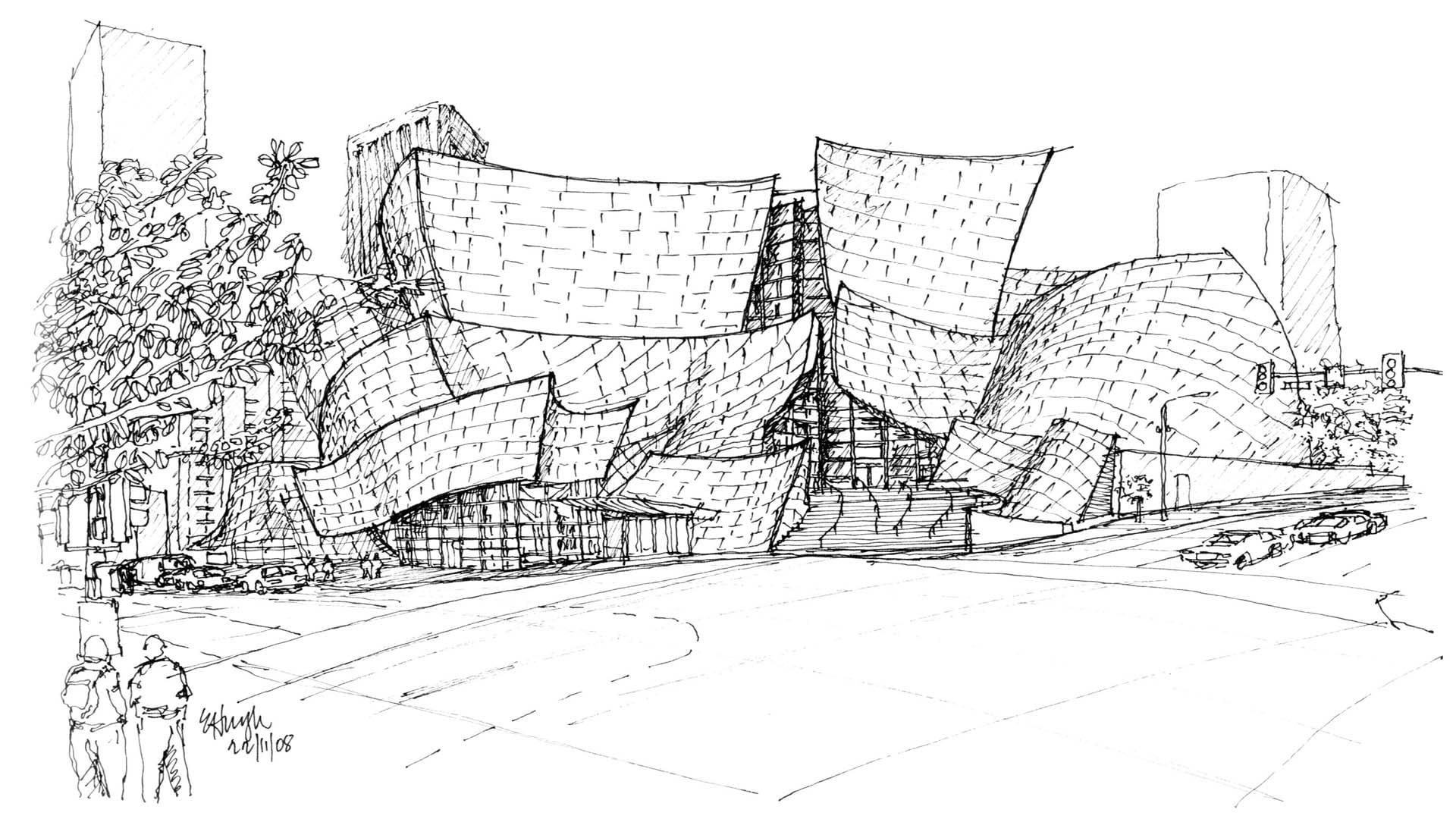 Sketches of Frank Gehry backdrop