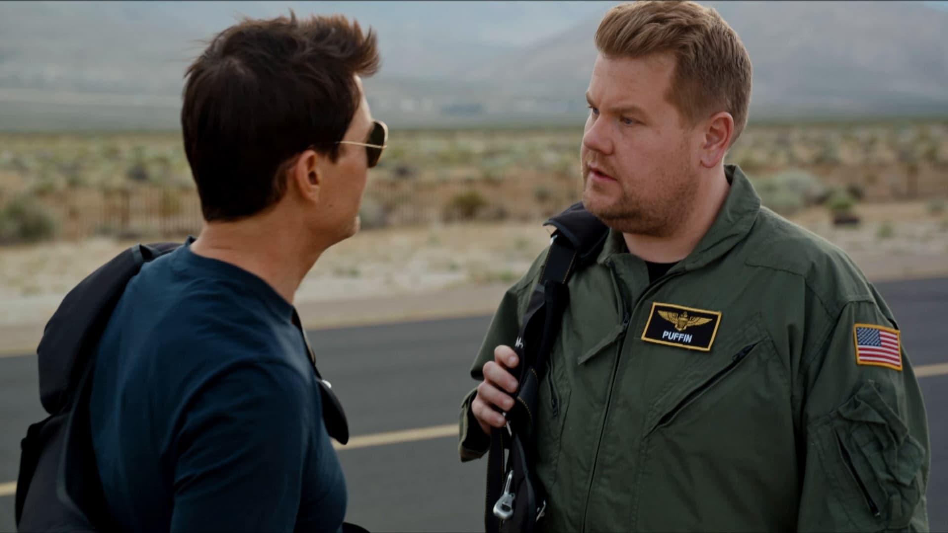 James Corden's Top Gun Training with Tom Cruise backdrop