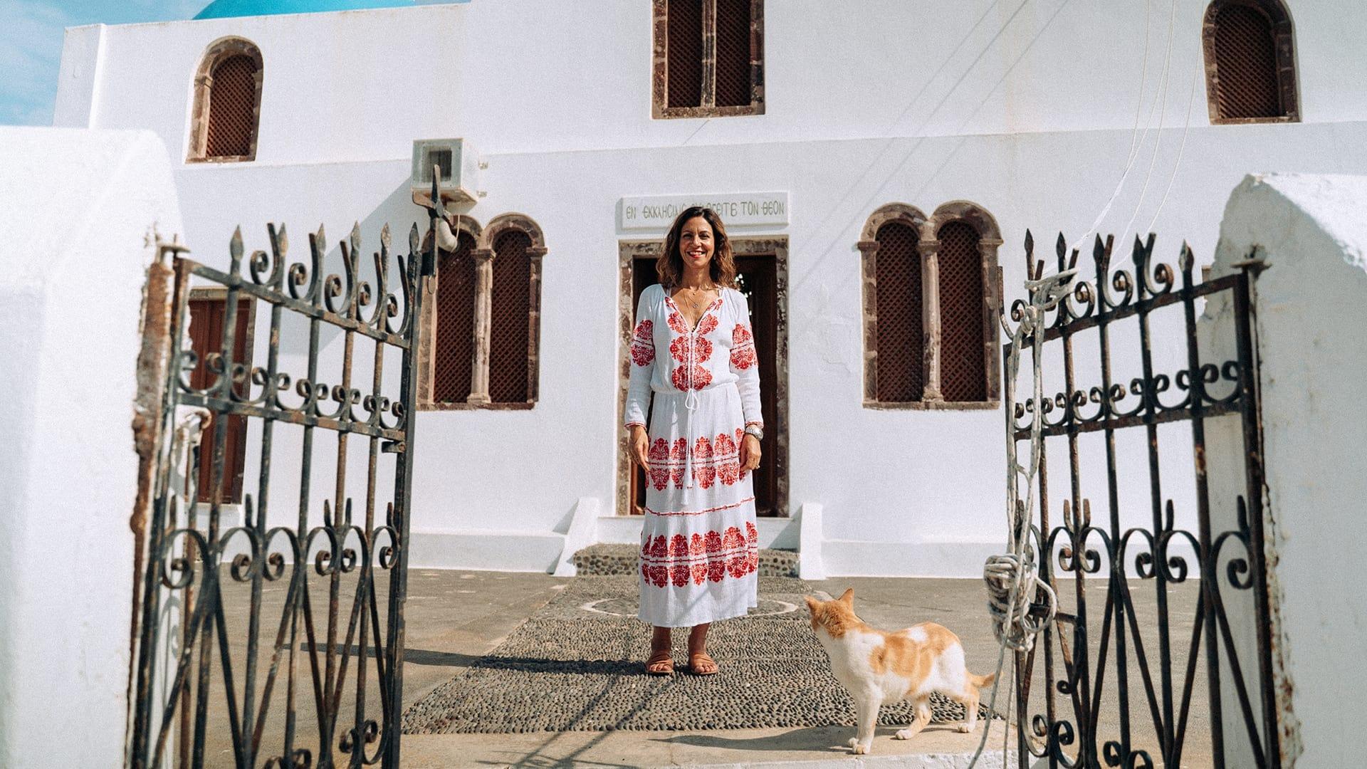 The Greek Islands with Julia Bradbury backdrop