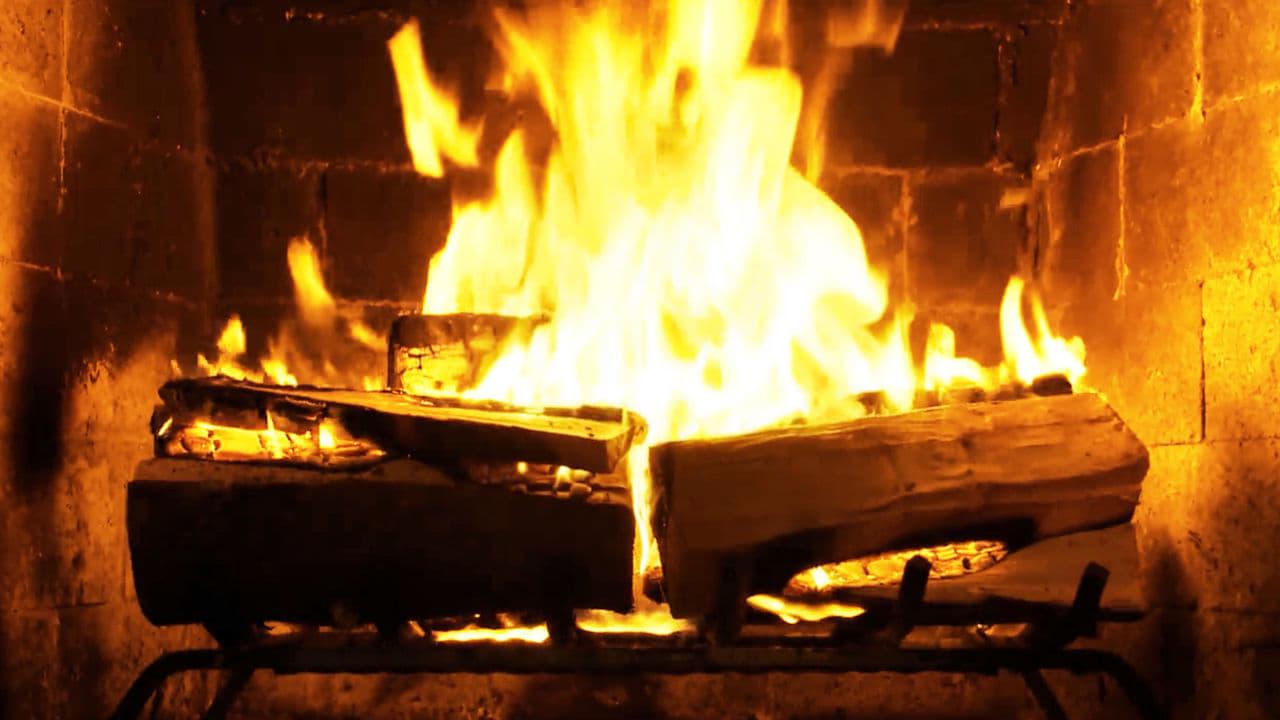 Fireplace 4K: Crackling Birchwood from Fireplace for Your Home backdrop