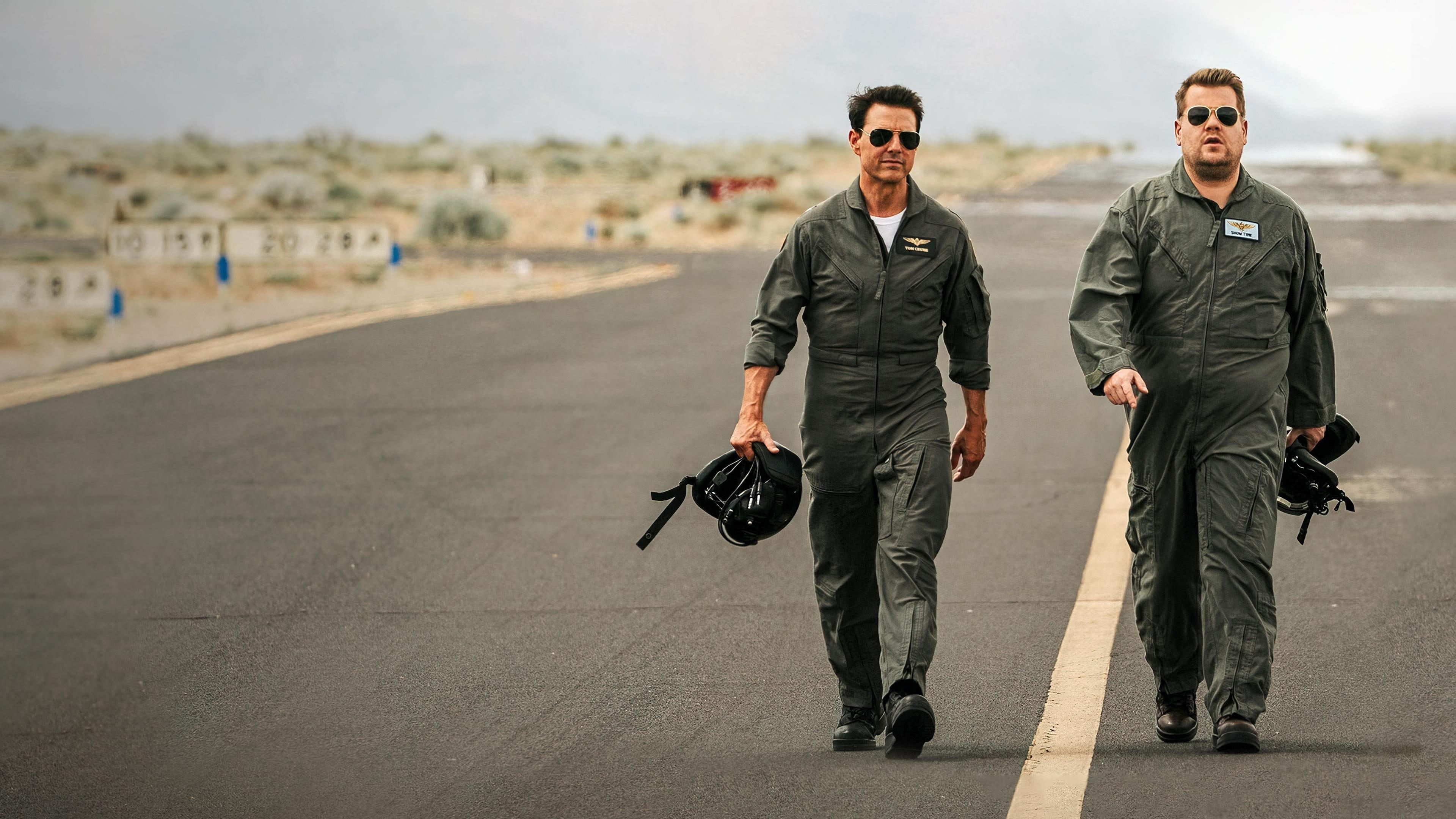 James Corden's Top Gun Training with Tom Cruise backdrop